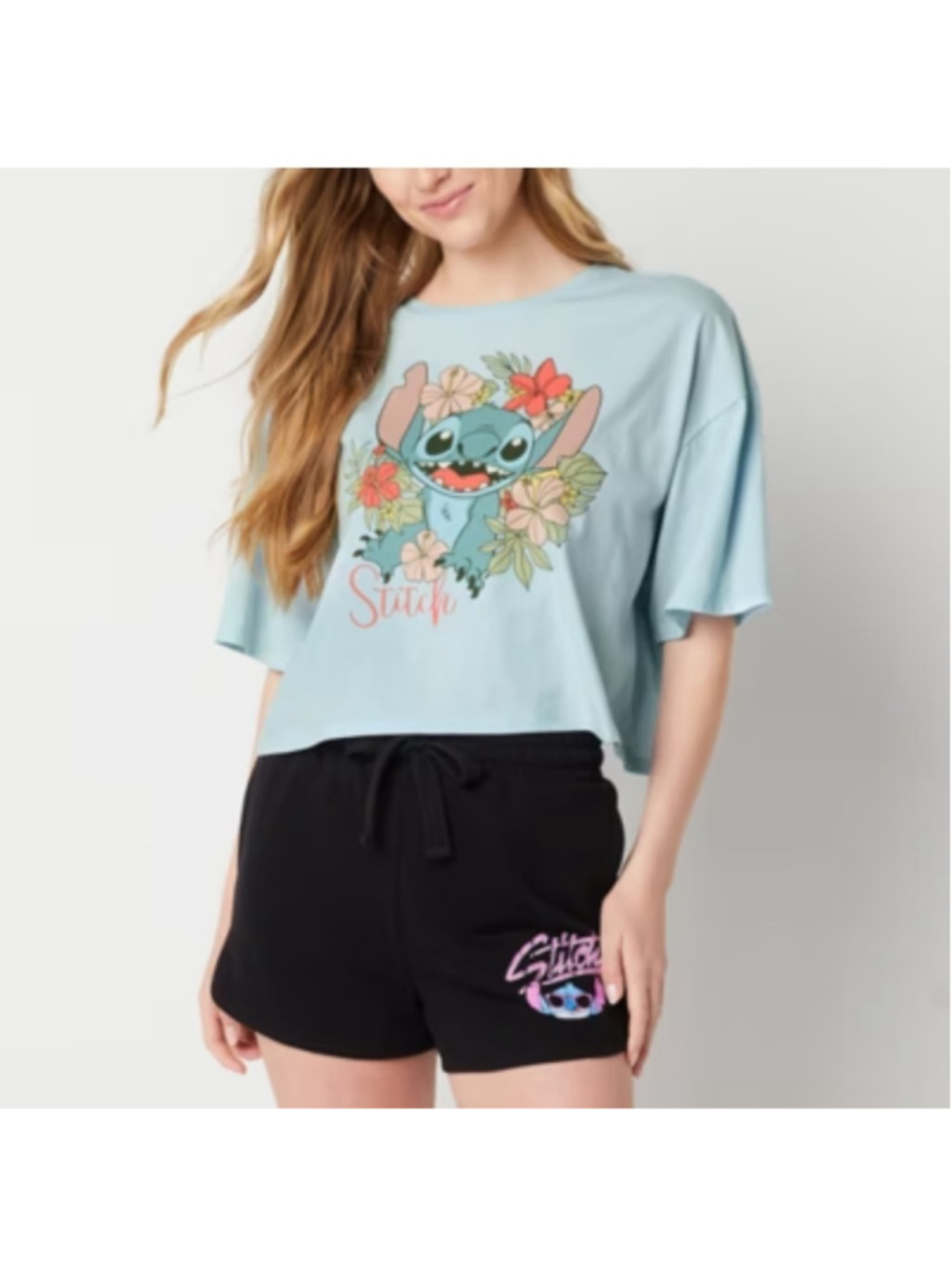 Stitch Juniors Short Sleeve Camp Cropped Top Blue Size S New